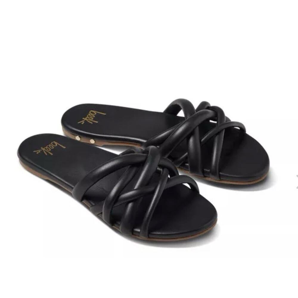🆕Beek Puffback Black Flat Crisscross Women Slides Slip On Sandals NIB